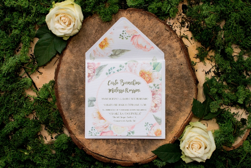 Partecipazione di Nozze Rose in Giardino